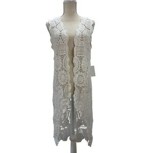 BKK Chance White‎ Crochet Vest L/XL Coverup Layering Piece